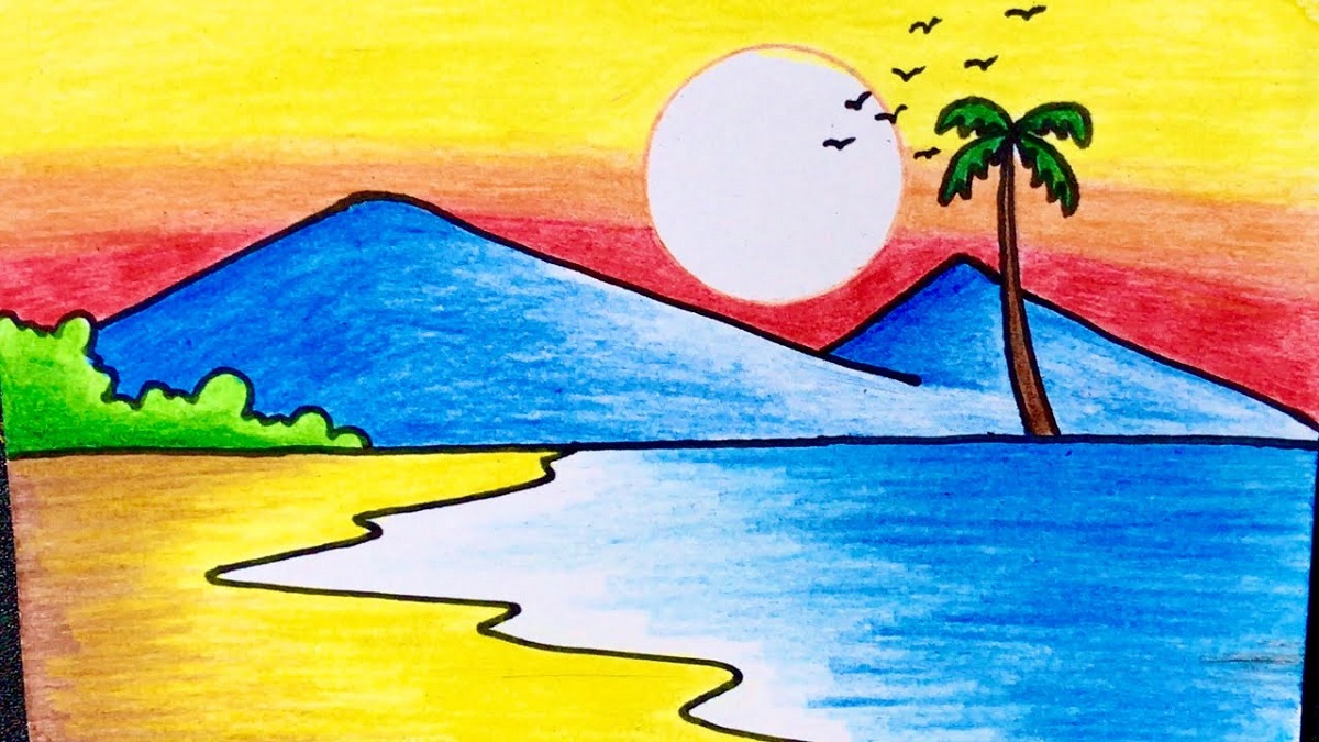 Cách Vẽ Tranh Phong Cảnh CHIỀU HOÀNG HÔN VÀNG tuyệt đẹp  how to draw  beautiful sunset scenery  YouTube