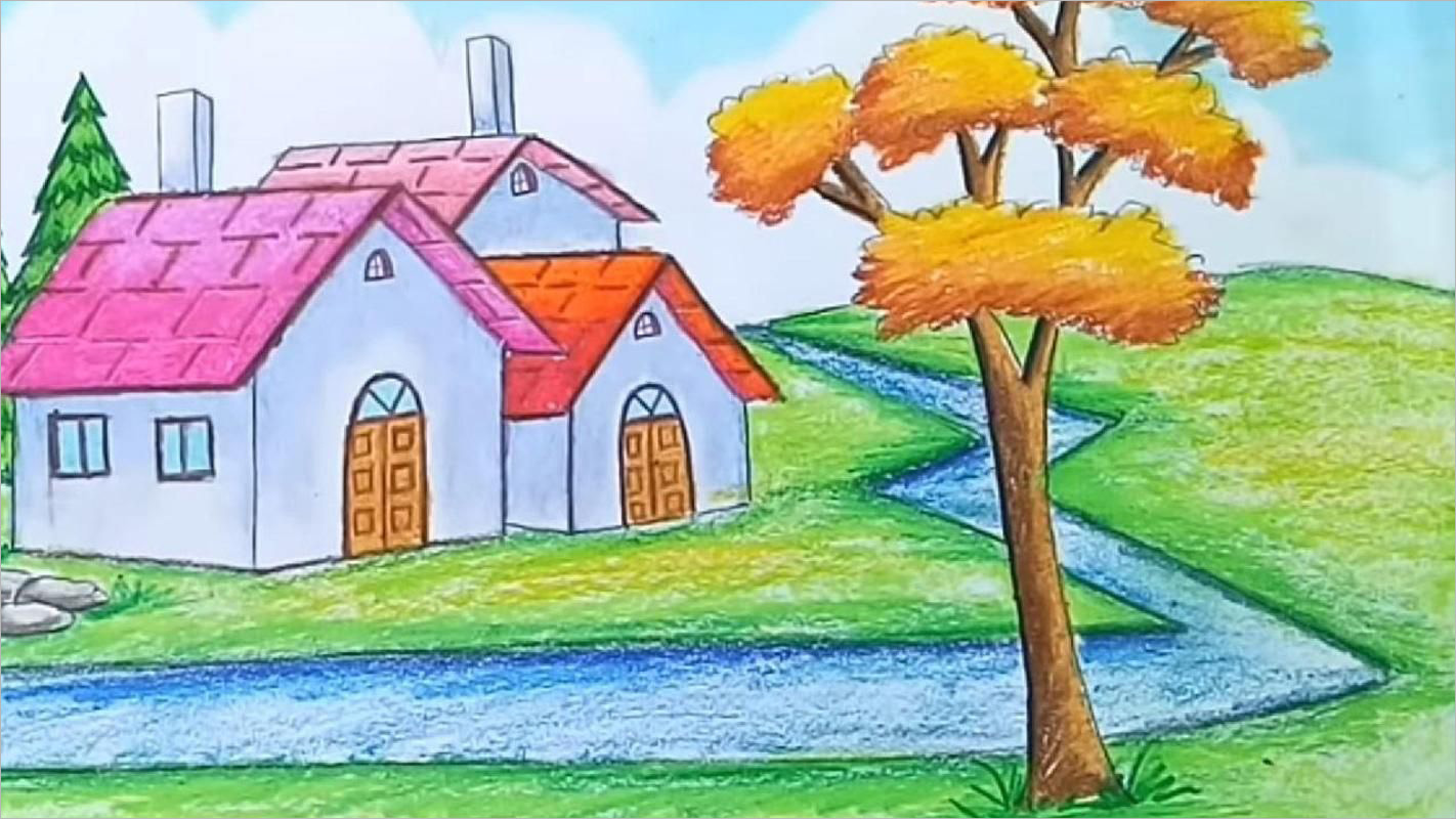 Vẽ tranh phong cảnh có núi với sông nhé thêm nhà hoặc cây cỏ gì cũng được  tranh mới tô màu câu hỏi 1290356 - hoidap247.com